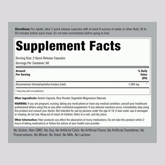 Piping Rock Glucomannan Capsules 600mg 120 Count