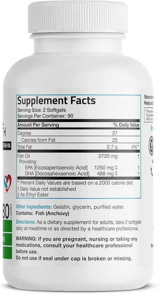 Bronson Omega 3 Fish Oil Triple 2720 mg, 1250 mg 488 mg, 180 Softgels
