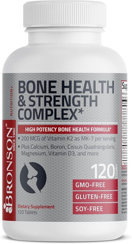 Bronson Bone Health & Strength Complex* 200 MCG K2 as MK7, Plus D3, and 120 Tablets