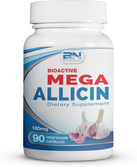 100% Pure Allicin Stabilized from European Garlic 180,000mcg (180mg) (180mg) 90 90 Vegetarian (90 Count)