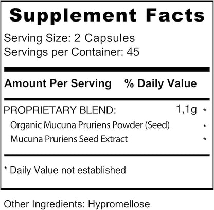 Organic Mucuna Pruriens Capsules- Velvet Beans 90 Capsules