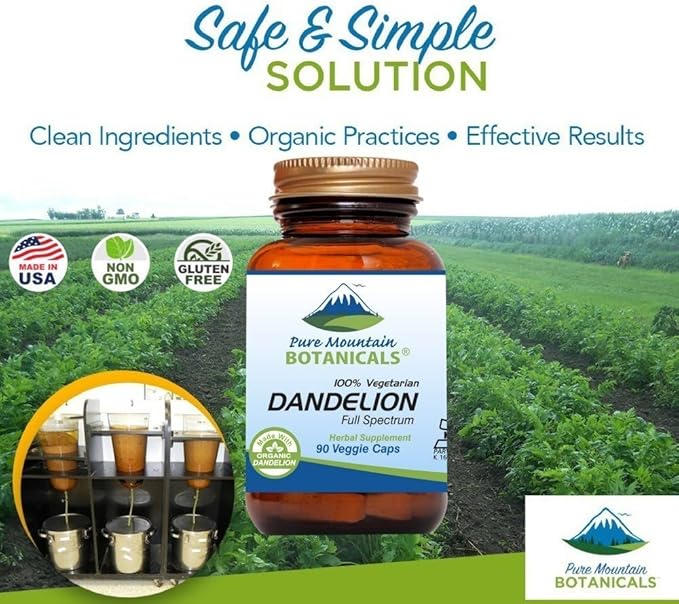 Pure Mountain Botanicals Dandelion Root Capsules 90 Kosher 450mg Organic