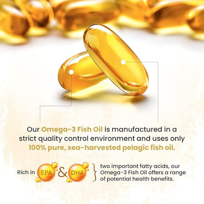 Omega 3 Fish Oil 1200 MG 720 MG 3, Lemon 60 Softgels,