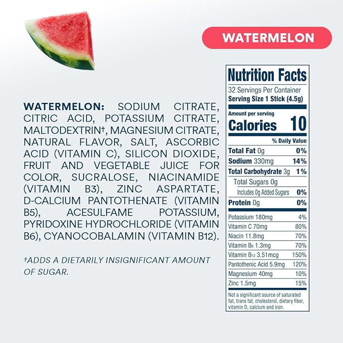 DripDrop Hydration - Zero Sugar Watermelon - Electrolyte Drink Mix Single Serve Powder Packets | Non-GMO, Gluten Free, Vegan | 32 Sticks