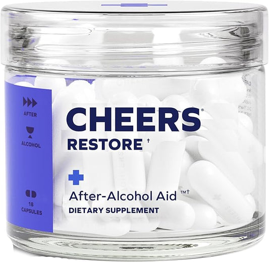 Cheers Restore | Supplement with DHM + L-Cysteine | Feel Better After Drinking & Support Your Liver | 6 Doses | Dihydromyricetin, Cysteine, Milk Thistle, Prickly Pear, B-Vitamins, Ginger