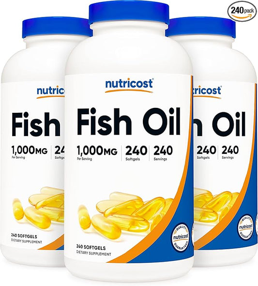 Nutricost Fish Oil 1000mg (560mg of Omega-3), 240 240 Softgels (3 Bottles)