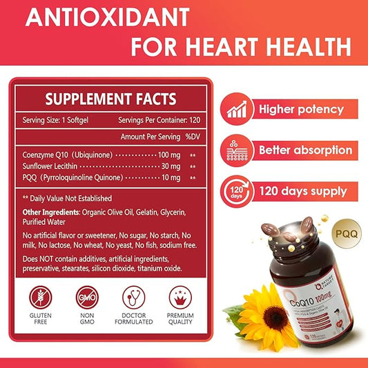 NATURE TARGET CoQ10-100mg-Softgels with 10mg PQQ Coenzyme-Q10 with 120 Servings
