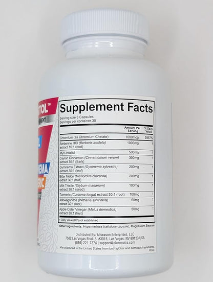 Clean Nutra Berberine Inositol Supplement with Ceylon Cinnamon, Bitter Melon, Gynema Sylvestre, Milk Thistle, Turmeric - 90 Vegan Vegetarian Capsules, Non-GMO, Gluten Free - Berberine for Women Men