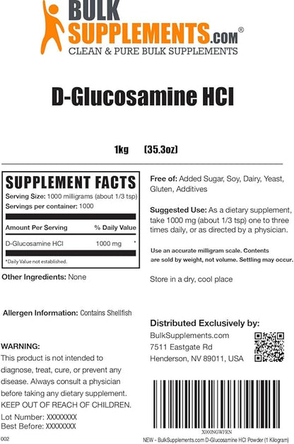 BulkSupplements.com Glucosamine HCl Powder 1000mg, Glucosamine 1000mg per 1kg (2.2 (2.2 lbs) 1)