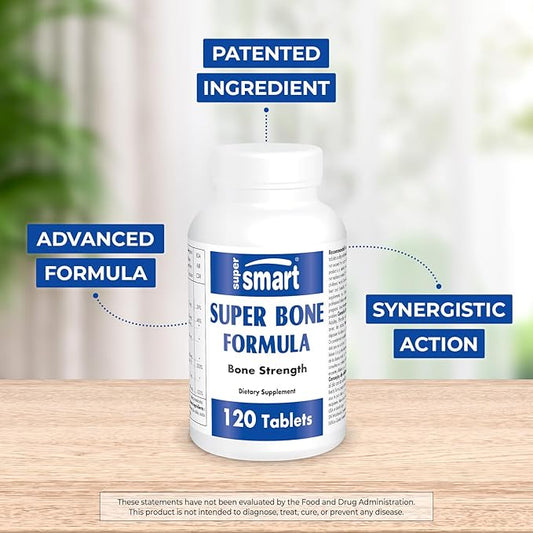 SuperSmart - Super Bone Formula (Advanced Complex) - with Calcium, Magnesium, Vitamin K2, D3 & Strontium Supplement | Non-GMO & Gluten Free - 120 Tablets