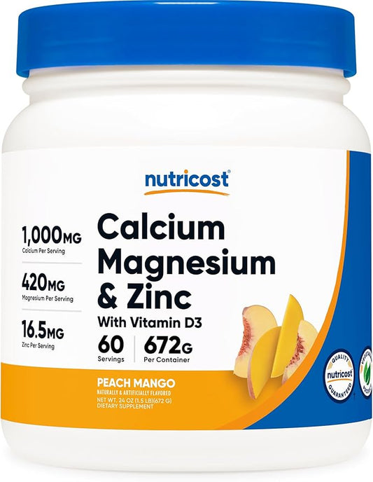 Nutricost Calcium Magnesium Zinc with Vitamin D3 Powder, 60 Servings (1000 MG) (420 MG) (16.5 MG) D3 (30 (30 MCG)