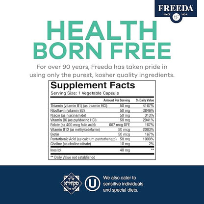 FREEDA Vitamin B Complex B-50 - B1 Vitamin B2 Vitamin B3 Vitamin B6 Vitamin B12 Plus (250 Capsules)