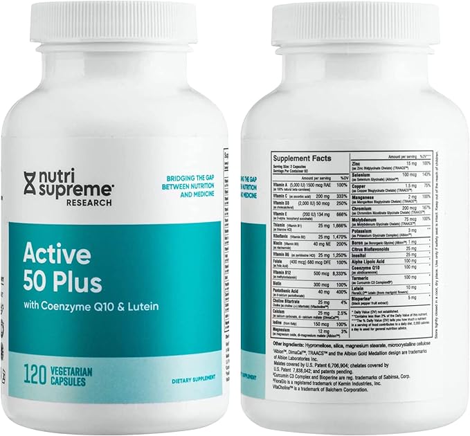 Nutri Supreme Active 50 Plus, CoQ10, Lutein, ALA, and Turmeric, Advanced Formula for Healthy Aging and Vitality, 120 Vegetable Capsules