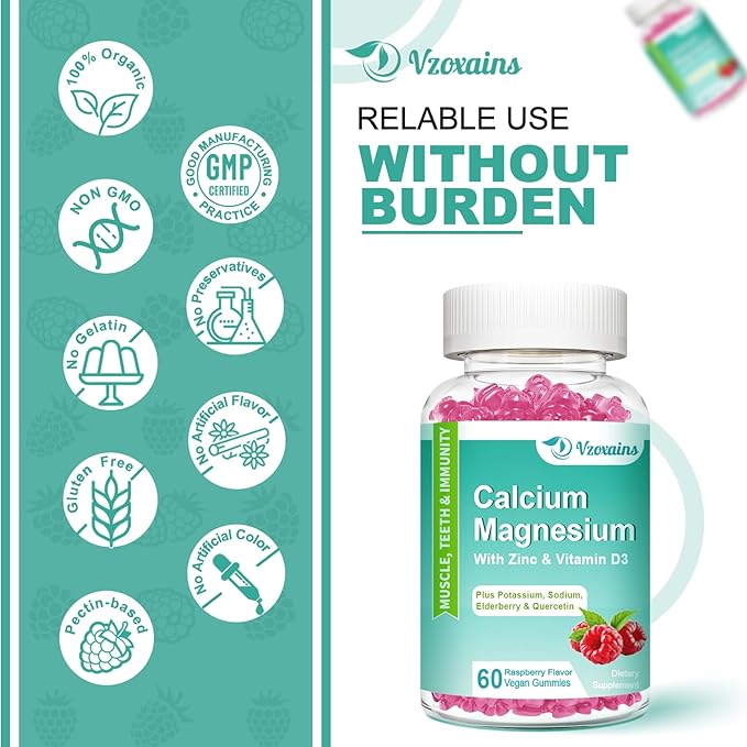 High Absorption Calcium Magnesium Zinc Gummies 400mg, Sugar 60 Count