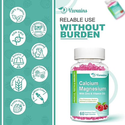 High Absorption Calcium Magnesium Zinc Gummies 400mg, Sugar 60 Count