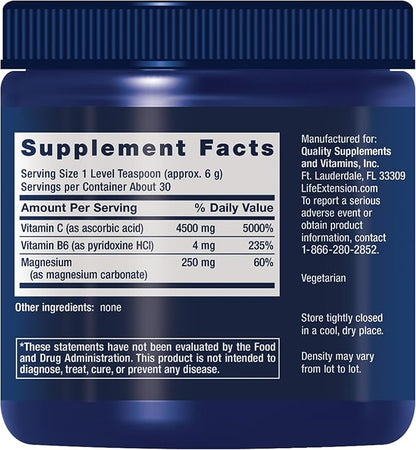 Life Extension Effervescent Vitamin C Magnesium Crystals, immediate Relief from Occasional Constipation, Gluten-Free, Non-GMO, Vegetarian, Net Wt. 180 Grams