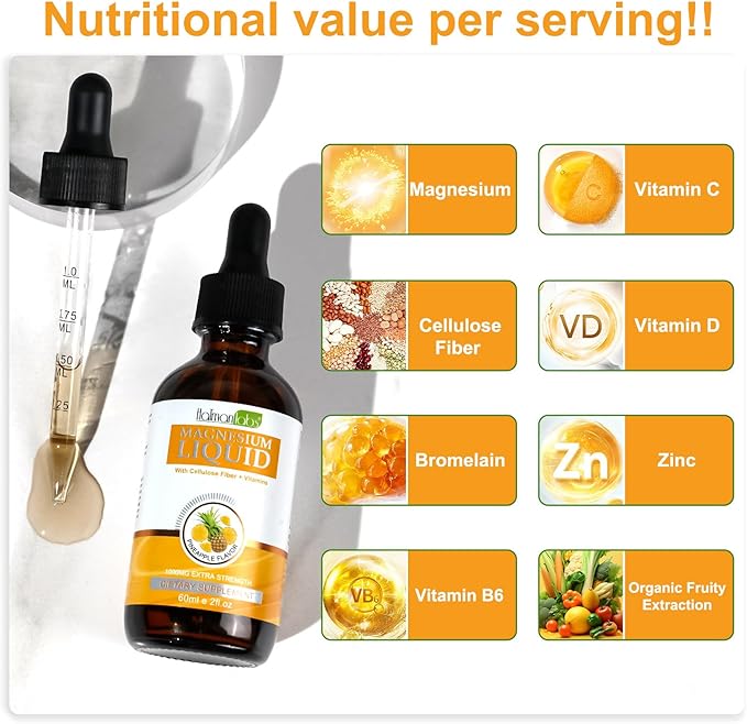 Magnesium Glycinate Liquid Drops,1000mg Liquid Magnesium B6,C,D and 2 Fl