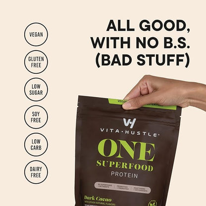 VitaHustle ONE Superfood Protein All-in-One Nutrition 20g Chocolate 86 Superfoods, 15 Servings