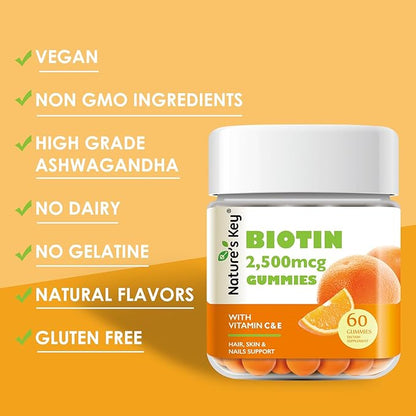 Nature's Key Biotin Gummies with Vitamin 60 Count