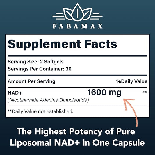 1600 mg Liposomal NAD Supplement, 98% Pure NAD+ Supplement, Superior Absorption, Alternative to Nicotinamide Riboside or NADH to Boost NAD+ for Aging Defense, Energy, Longevity, 120 Softgels