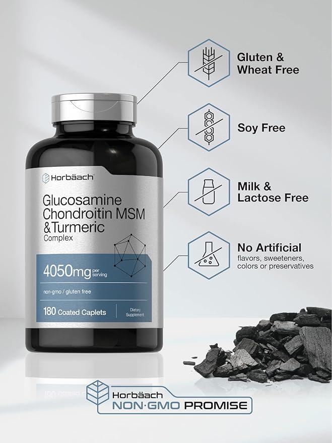 Horbäach Glucosamine Chondroitin with Turmeric & MSM 4050 mg 180 Caplets