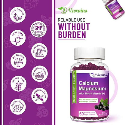 High Absorption Calcium Magnesium Zinc Gummies, D3 for 120 Cts