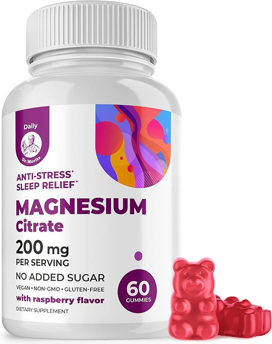 DR. MORITZ Magnesium Gummies Sugar-Free - Calm Magnesium Gummies Supplement for Children, Sugar-Free Magnesium Calm Chews for Kids & Adults (60 Count)