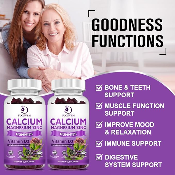 (2 Pack) Sugar Free Calcium Magnesium 2:1, Contains D3, Sea 120 Gummies