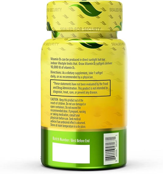 ORZAX Vitamin D3 10000 iu (250 mcg) 1 Year (120 Softgel)