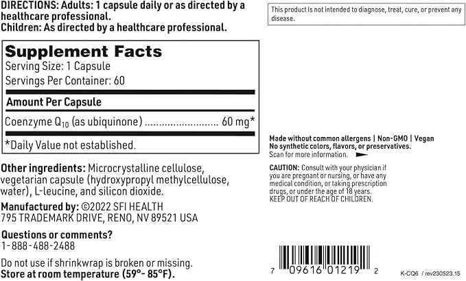 Klaire Labs Coenzyme Q10-60 Milligrams CoQ10 (60 Vegetarian