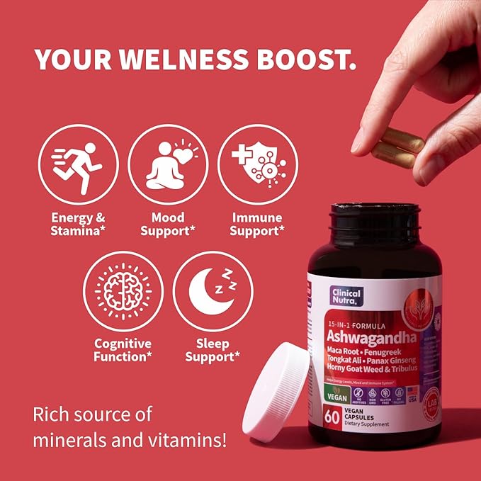 Ashwagandha 5000mg Maca Root 2000mg Fenugreek 3000mg Tongkat 60 Vegan