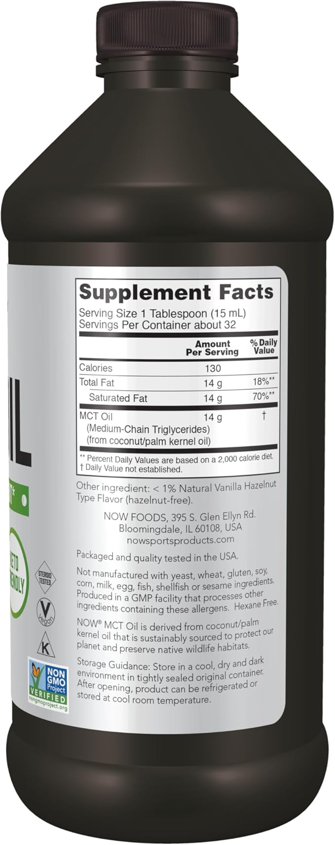 NOW Sports Nutrition, MCT (Medium-chain triglycerides) Oil, Vanilla Hazelnut, 16-Ounce