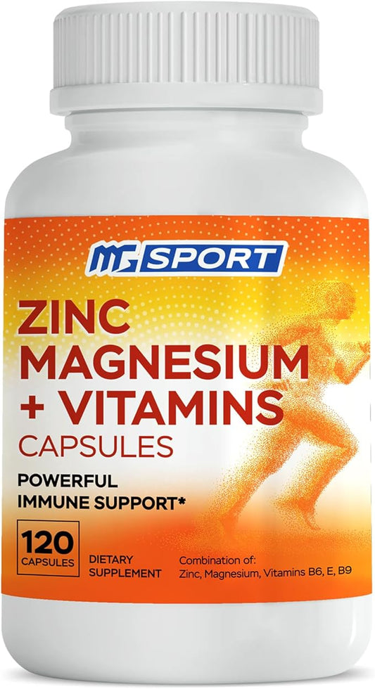 Magnesium Zinc Supplement with Vitamins B6, B9, MGSPORT 120 Capsules