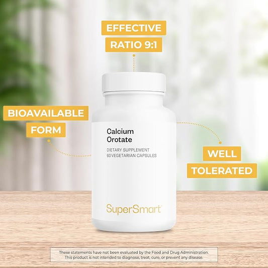 SuperSmart - Calcium Orotate with Magnesium Orotate 9:1 (Highly Bioavailable) - Advanced Teeth & Bones Strength Supplement | Non-GMO & Gluten Free - 60 Vegetarian Capsules