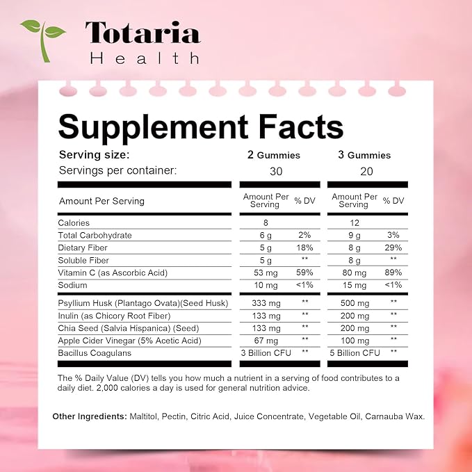 9-in-1 Probiotic Fiber Gummies for Adults & Teens 16G Fiber per Serving, Psyllium Fiber Supplement with 5 Billion CFU Bacillus Coagulans, Inulin, ACV for Digestive, Gut & Immune Wellness - 60 Gummies