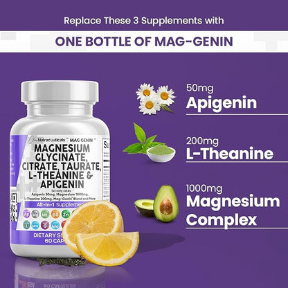 Magnesium Glycinate Complex 1000mg with L-Theanine 200mg Apigenin 50mg Citrate 5-HTP GABA 60 Count