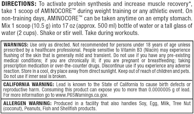 ALLMAX Nutrition AMINOCORE BCAA Powder, 8.18 Grams of Amino Acids, Intra and Post Workout Recovery Drink, Gluten Free, Sweet Tea, 945 g