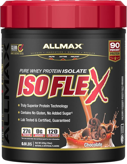 ALLMAX ISOFLEX Whey Protein Isolate, Chocolate - 1 lb - 27 Grams of Protein Per Scoop - Zero Fat & Sugar - 99% Lactose Free - Gluten Free & Soy Free - Approx. 15 Servings