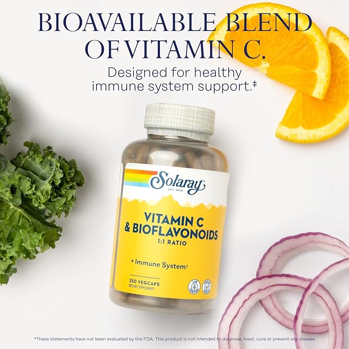 SOLARAY C w/Bioflavonoids, Veg Cap (Btl-Plastic) 500mg 100ct 100ct (250 (250 CT, 125 Serv.)