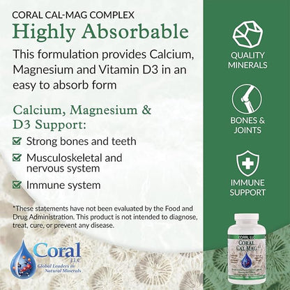 Coral Cal-Mag - Bioavailable Coral Calcium 2:1 Ratio 1200 International D3-180 Vegetarian