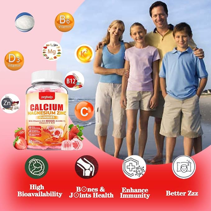 Calcium Magnesium Zinc Gummies with Vitamin D3 & K2 High