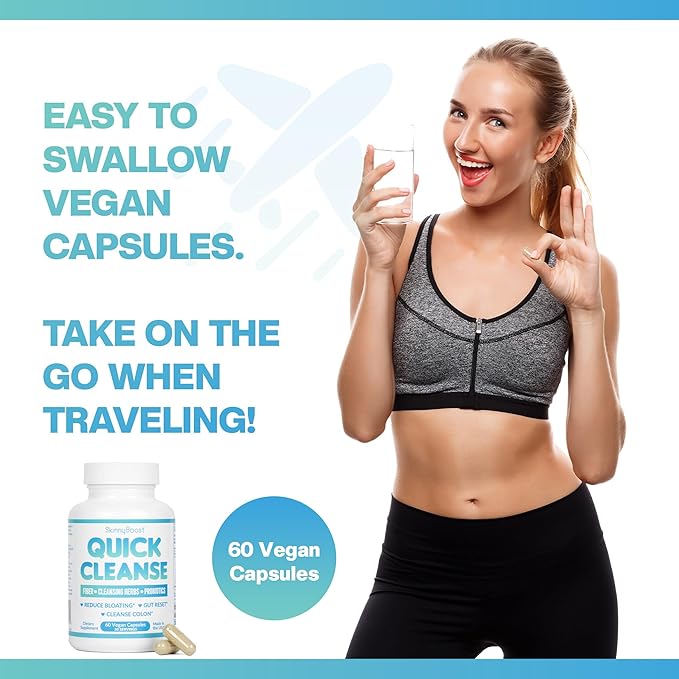 SkinnyBoost Quick Cleanse Vegan Capsules for Weight Support & Bloating Relief – Colon Cleanser and Detox with Natural Fiber & Probiotics – Supports Digestive & Gut Health-60 Capsules