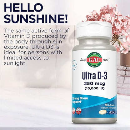 KAL Ultra Vitamin D3 10000 IU (250 mcg), 90 Serv, 90 Softgels