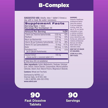 Natrol Fast Dissolve B-Complex, Dietary Supplement 90 Tablets, 30 Day