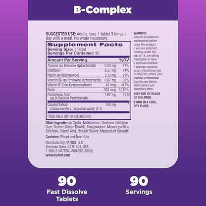 Natrol Fast Dissolve B-Complex, Dietary Supplement 90 Tablets, 30 Day