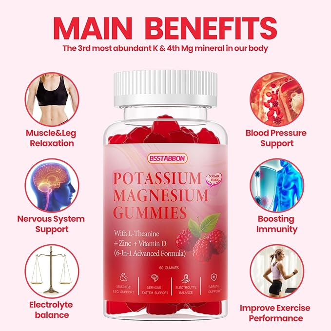 Potasium Magnesium Gummies -320mg Magnesium,100mg Potassium 60 Count (60 Count)