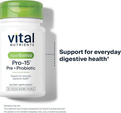 Hyperbiotics Vital Nutrients Pro-15 Pre + Probiotic 15 Strains| 60 Pearl