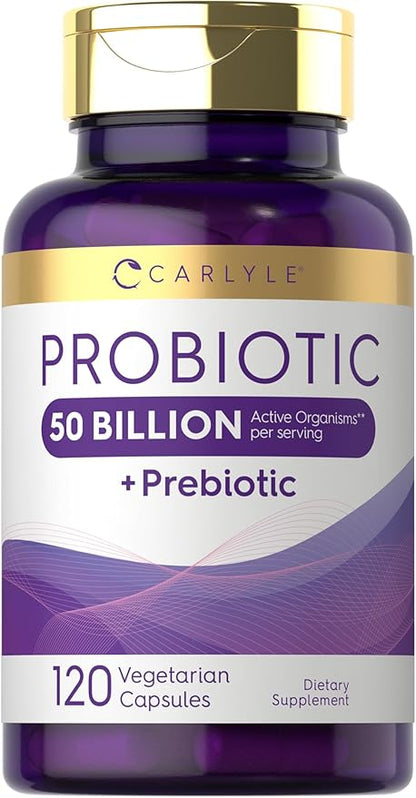Carlyle Probiotics with Prebiotics | 120 Capsules | 50 Billion Active Organisms | Non-GMO & Gluten Free Supplement