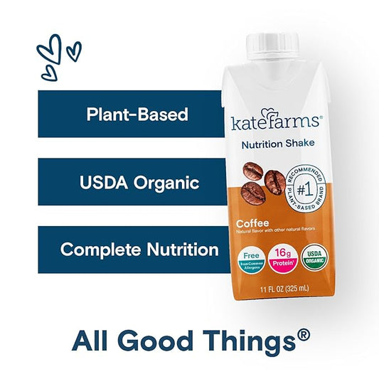 KATE FARMS Organic Nutrition Shake, Coffee, 16g protein, 27 Vitamins 11 oz (12 Pack)
