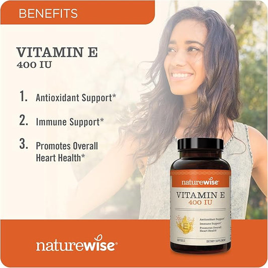 NatureWise Vitamin E 400 IU Softgels (180mg DL-Alpha) 200-Day Supply, 200 Count